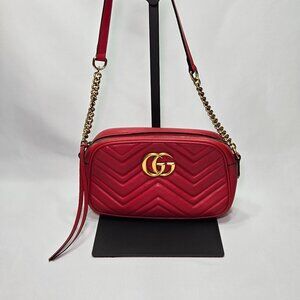 Authentic GUCCI Double GG Marmont Crossbody Bag in Red